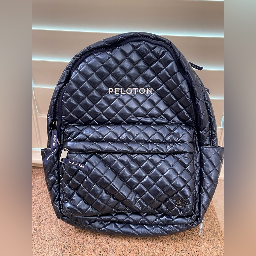 Oliver Thomas  24 + 7 Backpack for Peloton--Zippered Pockets, Shiny Blue EUC